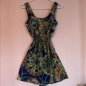 UK2LA Sleeveless Paisley Mini Dress in Navy, Green and Yellow